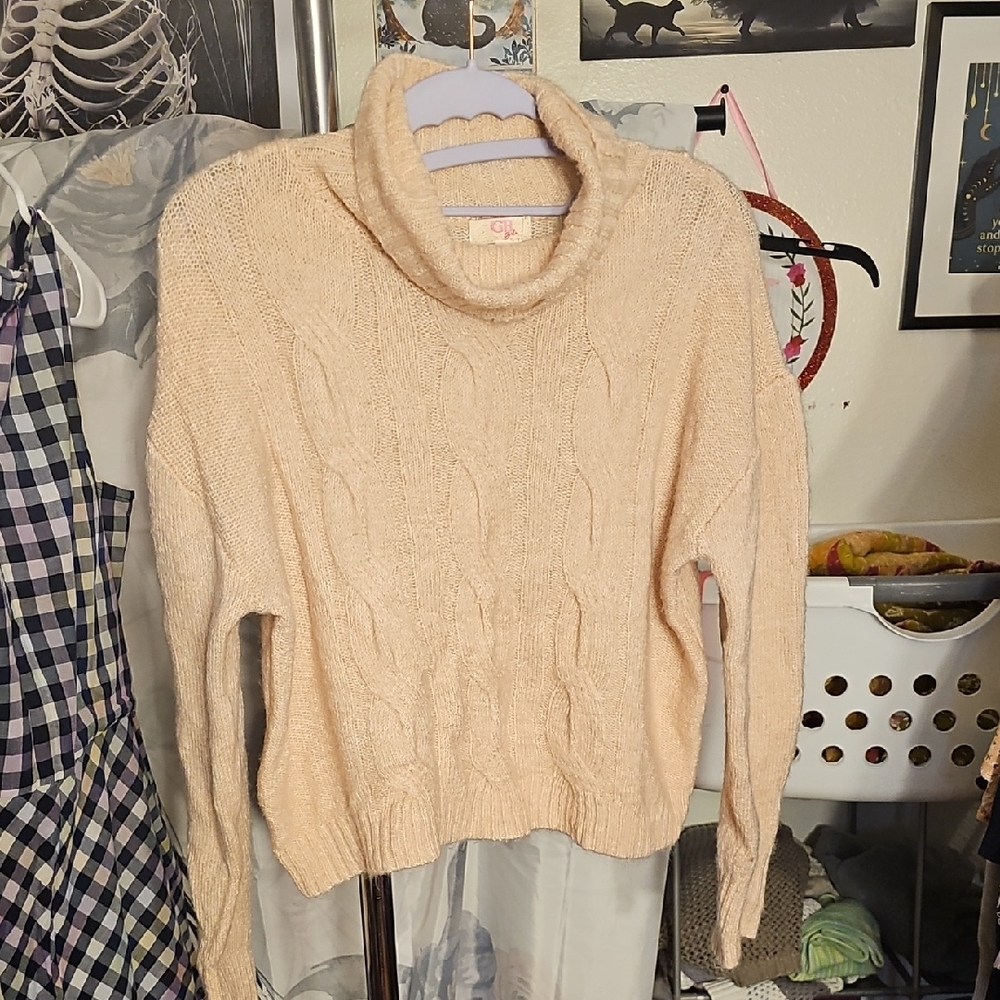 GB Gianna Bini Girls Kitten Soft Cable Knit Sweater in Peach